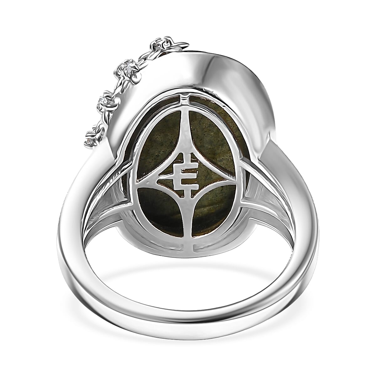 EverTrue AAA Malagasy Labradorite and White Zircon 12.80 ctw Ring in Platinum Bond (Size 10.0) image number 4