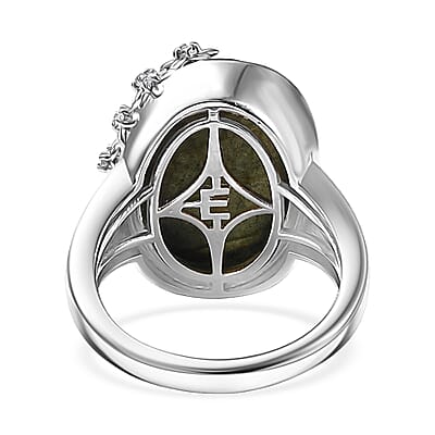 EverTrue AAA Malagasy Labradorite, White Zircon Ring in Platinum Bond 12.80 ctw (Size 10.0)