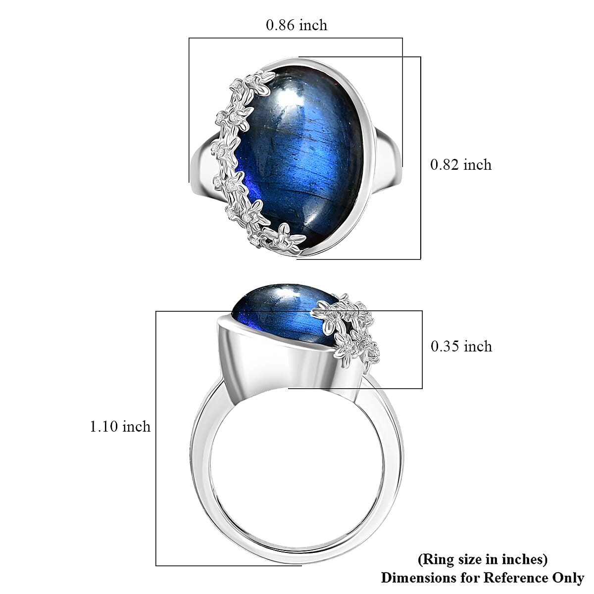 EverTrue AAA Malagasy Labradorite and White Zircon 12.80 ctw Ring in Platinum Bond (Size 10.0) image number 5
