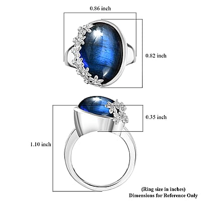 EverTrue AAA Malagasy Labradorite, White Zircon Ring in Platinum Bond 12.80 ctw (Size 10.0)