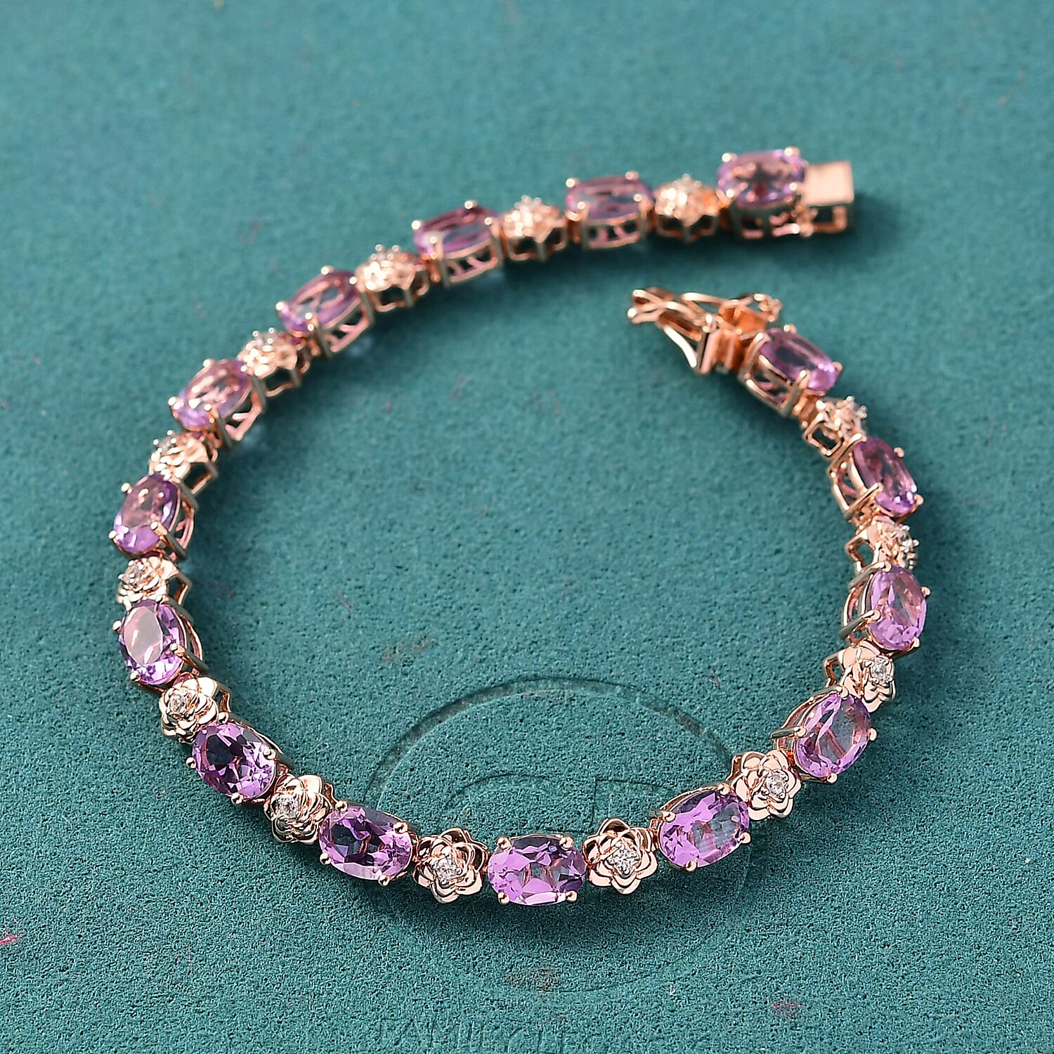 GP Italian Garden Collection Rose De France Amethyst and White Zircon 10.40 ctw Bracelet in 18K Vermeil Rose Gold Over Sterling Silver (6.50 In)