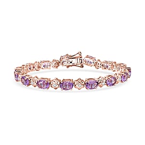 GP Italian Garden Collection Rose De France Amethyst and White Zircon 12.60 ctw Bracelet in 18K Vermeil Rose Gold Over Sterling Silver (8.00 In)