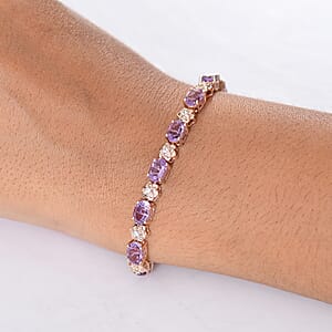 GP Italian Garden Collection Rose De France Amethyst and White Zircon 12.60 ctw Bracelet in 18K Vermeil Rose Gold Over Sterling Silver (8.00 In)