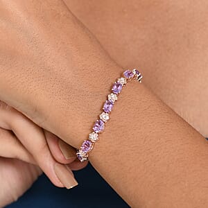 GP Italian Garden Collection Rose De France Amethyst and White Zircon 12.60 ctw Bracelet in 18K Vermeil Rose Gold Over Sterling Silver (8.00 In)
