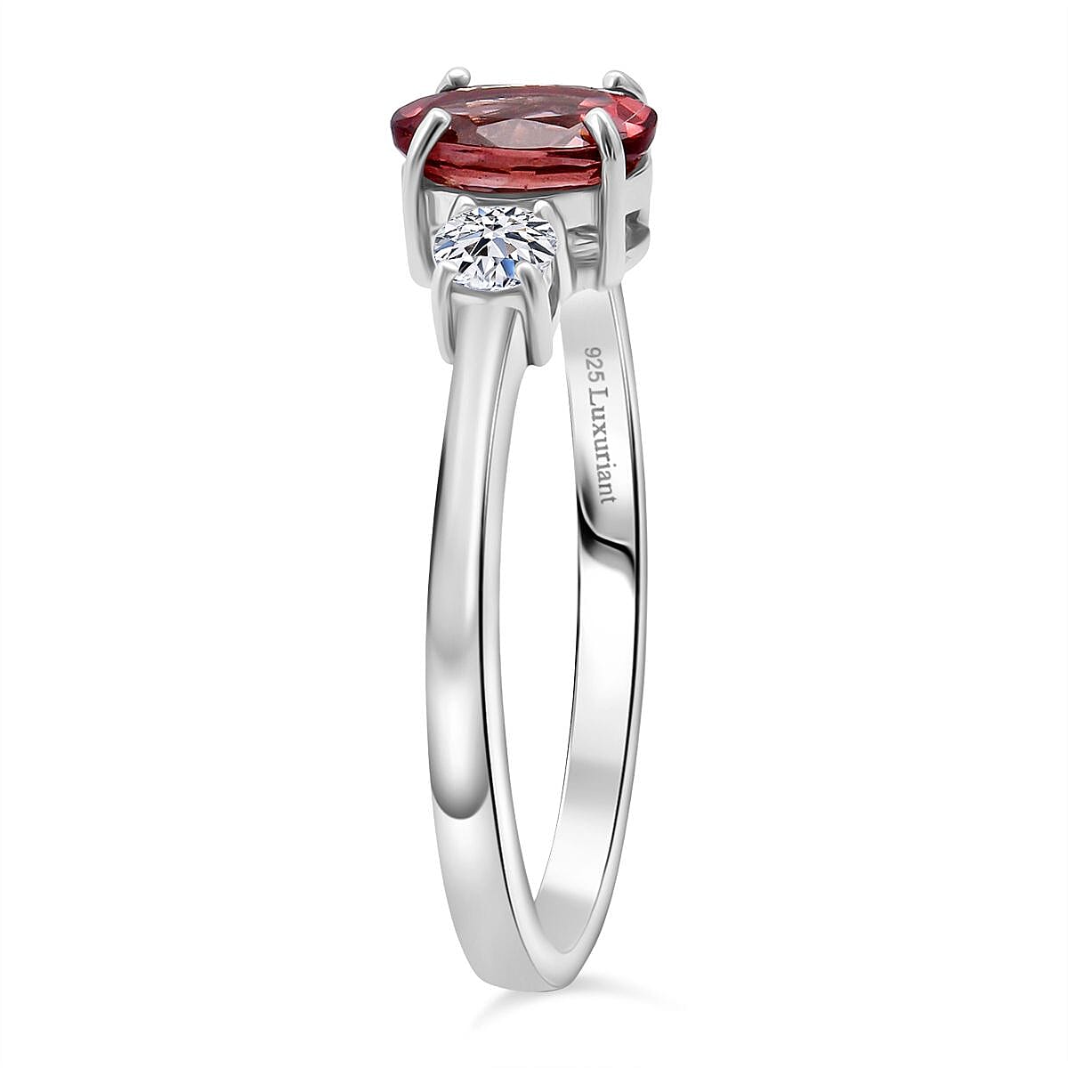 Premium Color Change Garnet and G-H SI Luxuriant Lab Grown Diamond 1.20 ctw Ring in Rhodium Over Sterling Silver (Size 8.0) image number 3