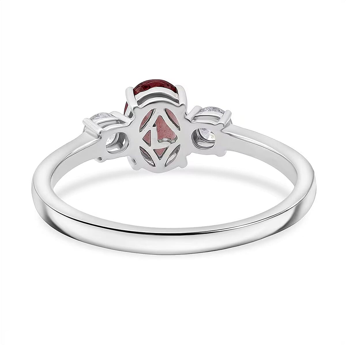 Premium Color Change Garnet and G-H SI Luxuriant Lab Grown Diamond 1.20 ctw Ring in Rhodium Over Sterling Silver (Size 9.0) image number 6