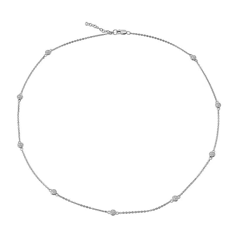 Luxuriant Lab Grown Diamond SI 1.00 ctw Station Necklace in Rhodium Over Sterling Silver 18 Inches