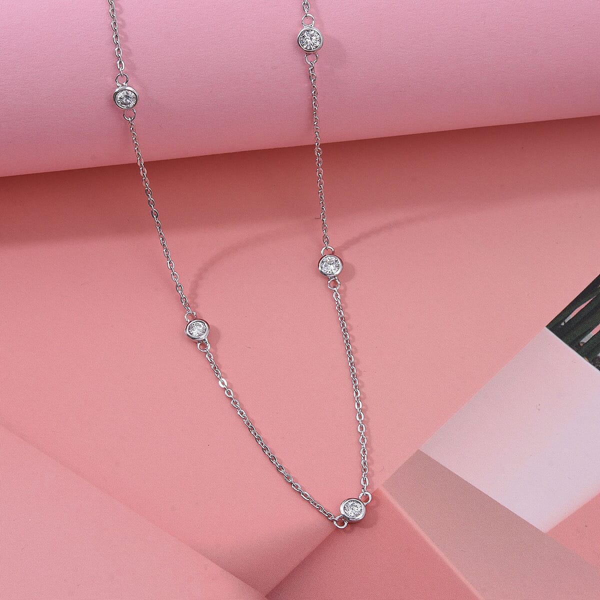 Luxuriant Lab Grown Diamond SI 1.00 ctw Station Necklace in Rhodium Over Sterling Silver 18 Inches image number 1