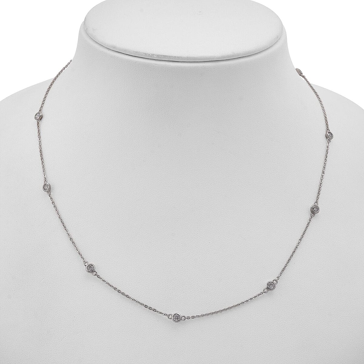 Luxuriant Lab Grown Diamond SI 1.00 ctw Station Necklace in Rhodium Over Sterling Silver 18 Inches image number 2