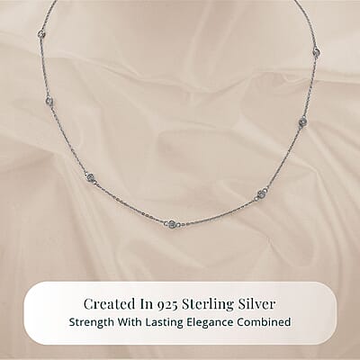 Luxuriant Lab Grown Diamond SI 1.00 ctw Station Necklace in Rhodium Over Sterling Silver 18 Inches