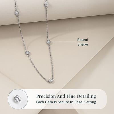 Luxuriant Lab Grown Diamond SI 1.00 ctw Station Necklace in Rhodium Over Sterling Silver 18 Inches