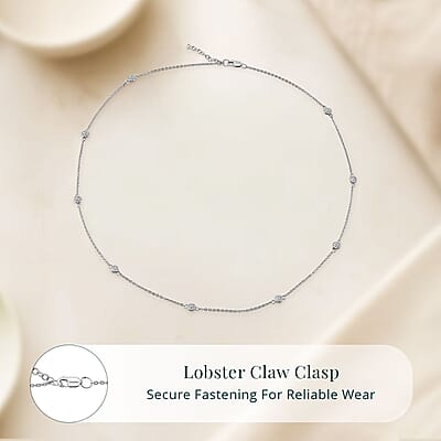 Luxuriant Lab Grown Diamond SI 1.00 ctw Station Necklace in Rhodium Over Sterling Silver 18 Inches