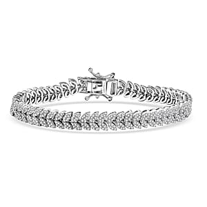 D'Joy Diamond 2.50 ctw Frozen Leaf Bracelet in Rhodium Over Sterling Silver (6.50 In)