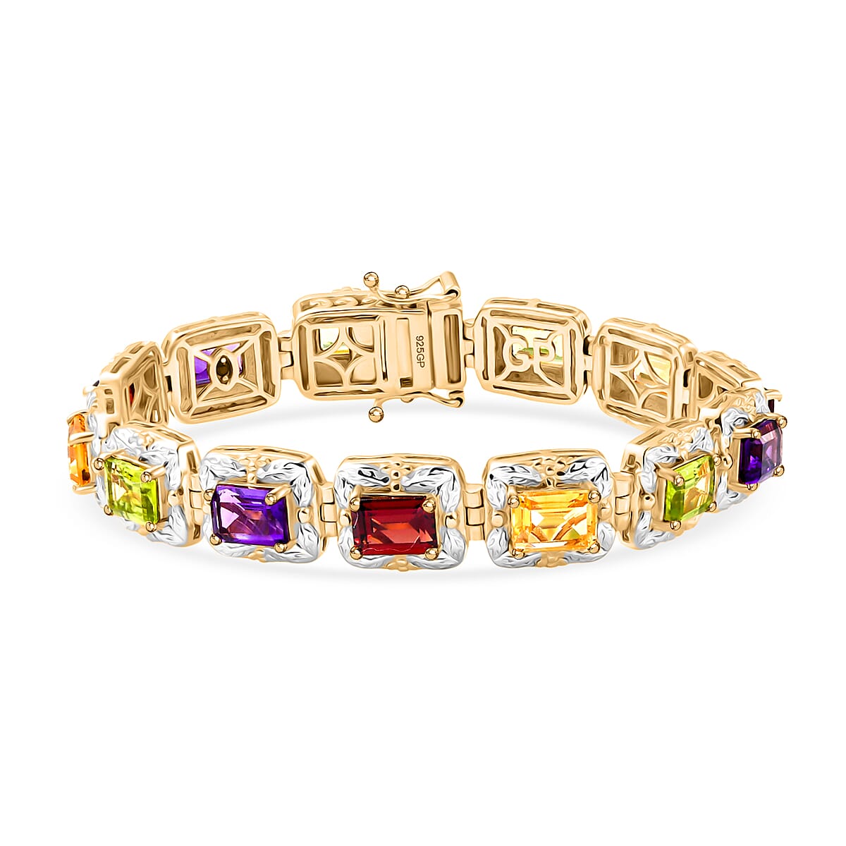 GP Italian Garden Collection Multi Gemstone 13.50 ctw Bracelet in Rhodium and 18K Vermeil Yellow Gold Over Sterling Silver (6.50 In) image number 0