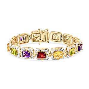 GP Italian Garden Collection Multi Gemstone 13.50 ctw Bracelet in Rhodium and 18K Vermeil Yellow Gold Over Sterling Silver (6.50 In)