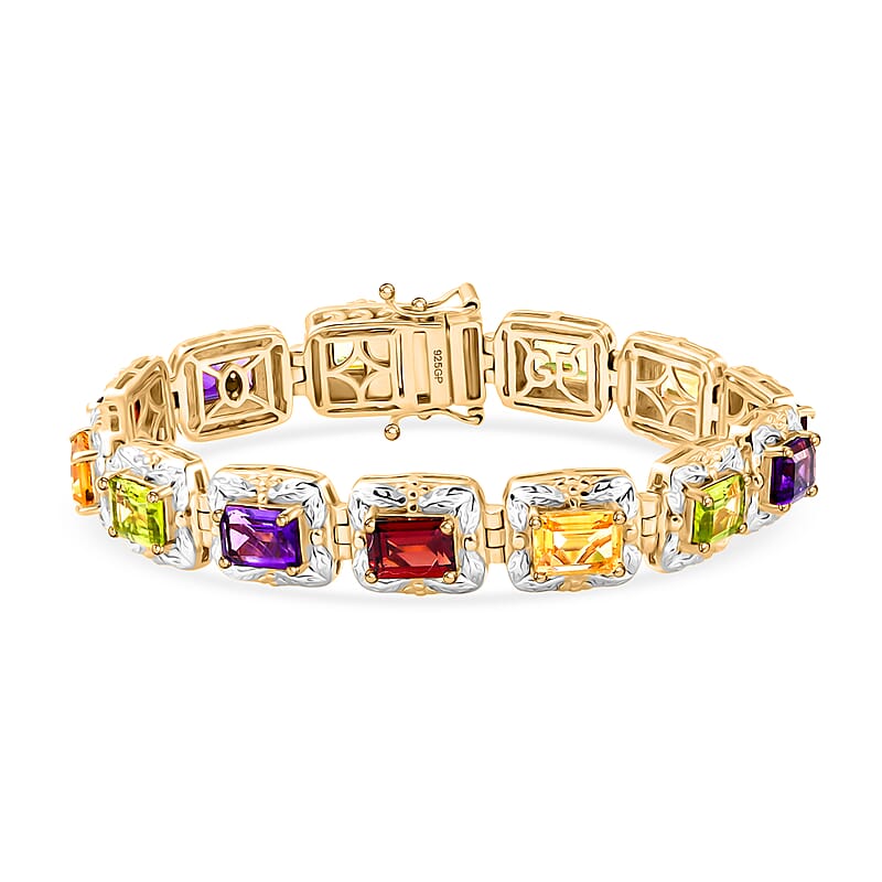 GP Italian Garden Collection Multi Gemstone 13.50 ctw Bracelet in Rhodium and 18K Vermeil Yellow Gold Over Sterling Silver (6.50 In)