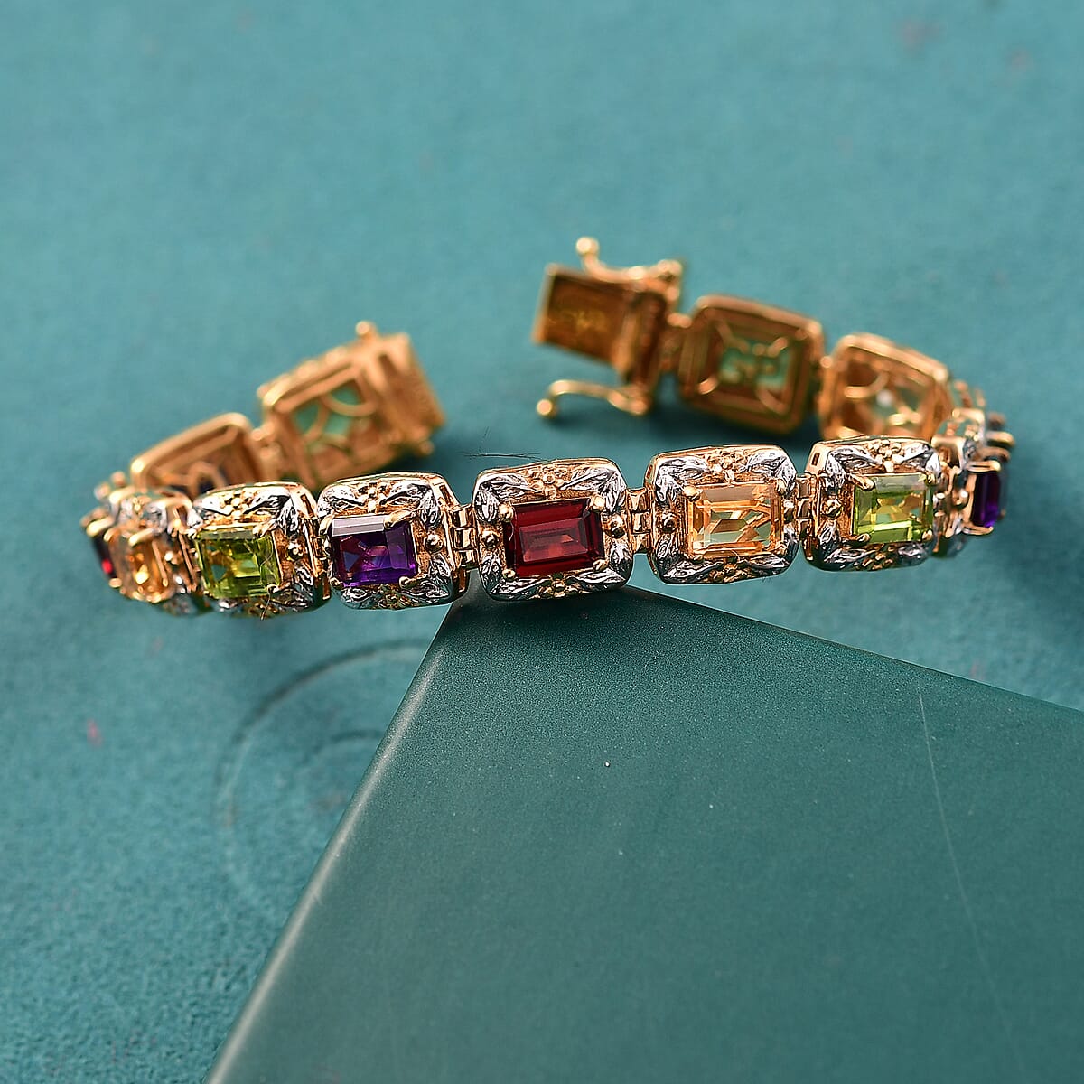 GP Italian Garden Collection Multi Gemstone 13.50 ctw Bracelet in Rhodium and 18K Vermeil Yellow Gold Over Sterling Silver (6.50 In) image number 1
