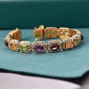 GP Italian Garden Collection Multi Gemstone 13.50 ctw Bracelet in Rhodium and 18K Vermeil Yellow Gold Over Sterling Silver (6.50 In)