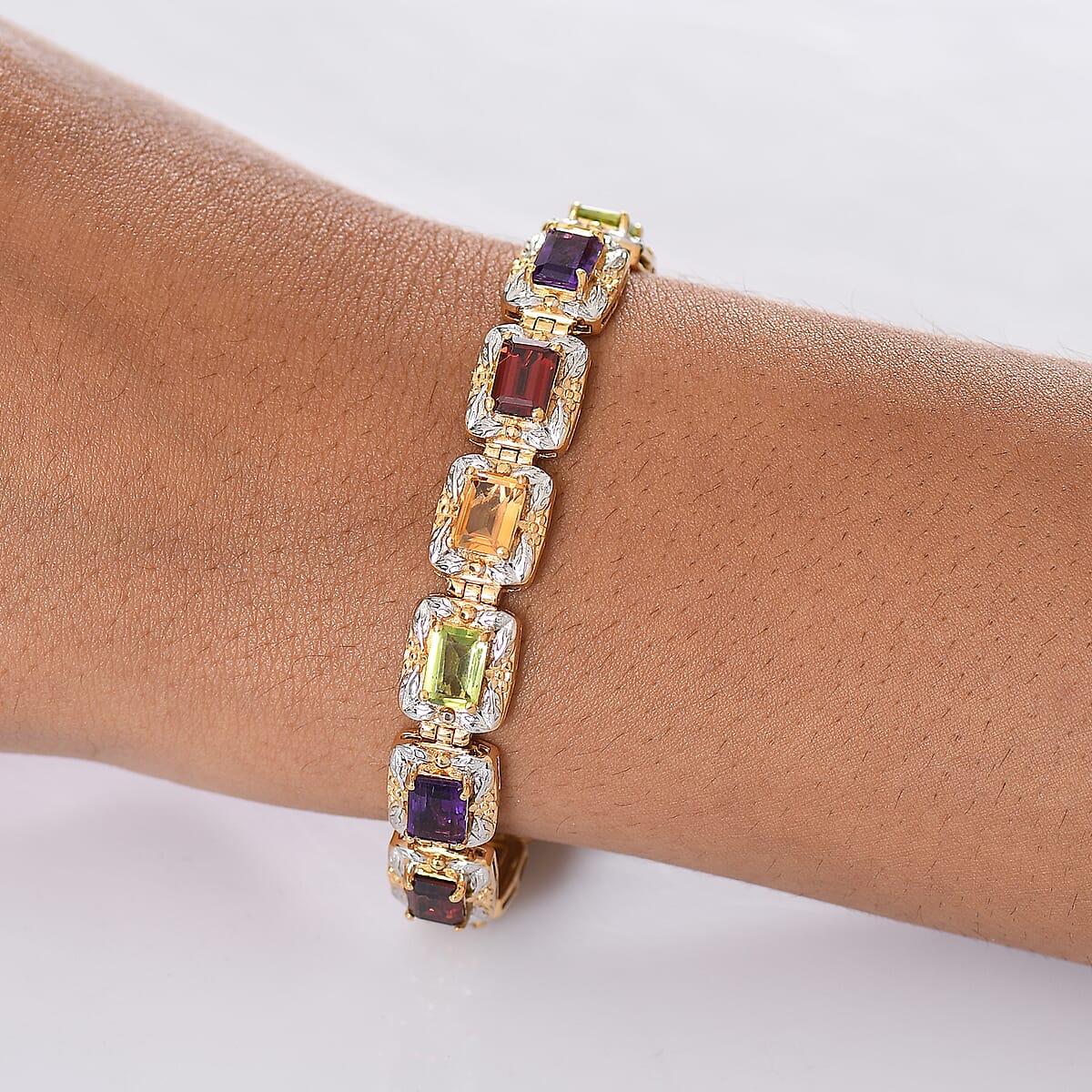 GP Italian Garden Collection Multi Gemstone 13.50 ctw Bracelet in Rhodium and 18K Vermeil Yellow Gold Over Sterling Silver (6.50 In) image number 4