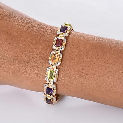 GP Italian Garden Collection Multi Gemstone 13.50 ctw Bracelet in Rhodium and 18K Vermeil Yellow Gold Over Sterling Silver (6.50 In)