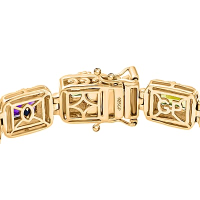GP Italian Garden Collection Multi Gemstone 13.50 ctw Bracelet in Rhodium and 18K Vermeil Yellow Gold Over Sterling Silver (6.50 In)