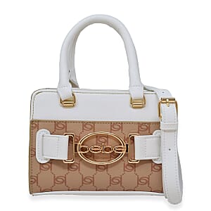 Closeout Bebe White and Almond Jacquard Crossbody Bag