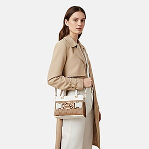 Closeout Bebe White and Almond Jacquard Crossbody Bag