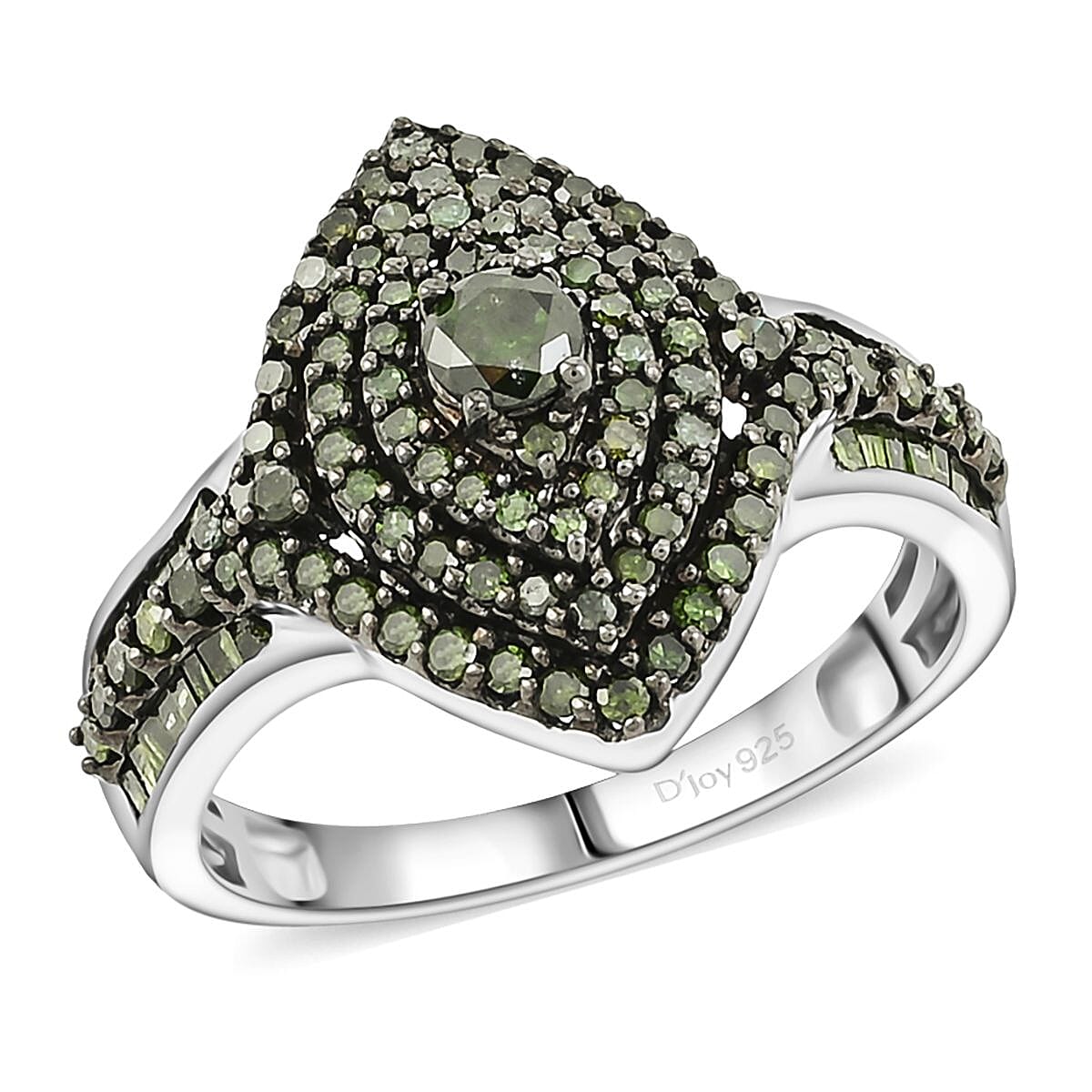 D'Joy Green Diamond 1.00 ctw Ring in Platinum Over Sterling Silver (Size 8.5)  image number 0