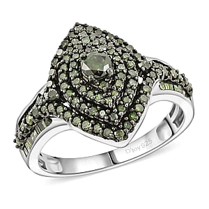 D'Joy Green Diamond 1.00 ctw Ring in Platinum Over Sterling Silver (Size 8.5) 