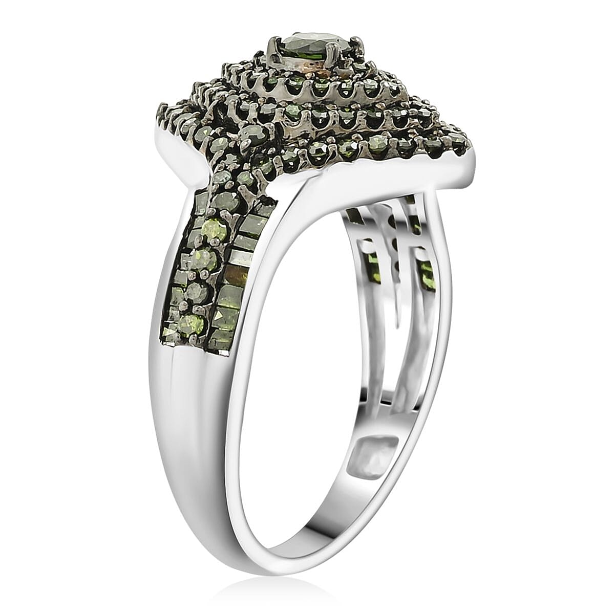 D'Joy Green Diamond 1.00 ctw Ring in Platinum Over Sterling Silver (Size 8.5)  image number 3
