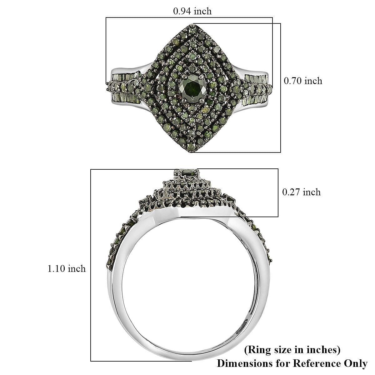 D'Joy Green Diamond 1.00 ctw Ring in Platinum Over Sterling Silver (Size 8.5)  image number 5