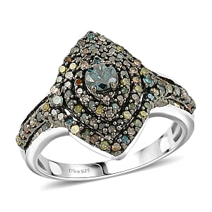 D'Joy Multi Diamond 1.00 ctw Ring in Platinum Over Sterling Silver (Size 7.5) 