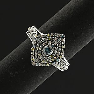 D'Joy Multi Diamond 1.00 ctw Ring in Platinum Over Sterling Silver (Size 7.5) 