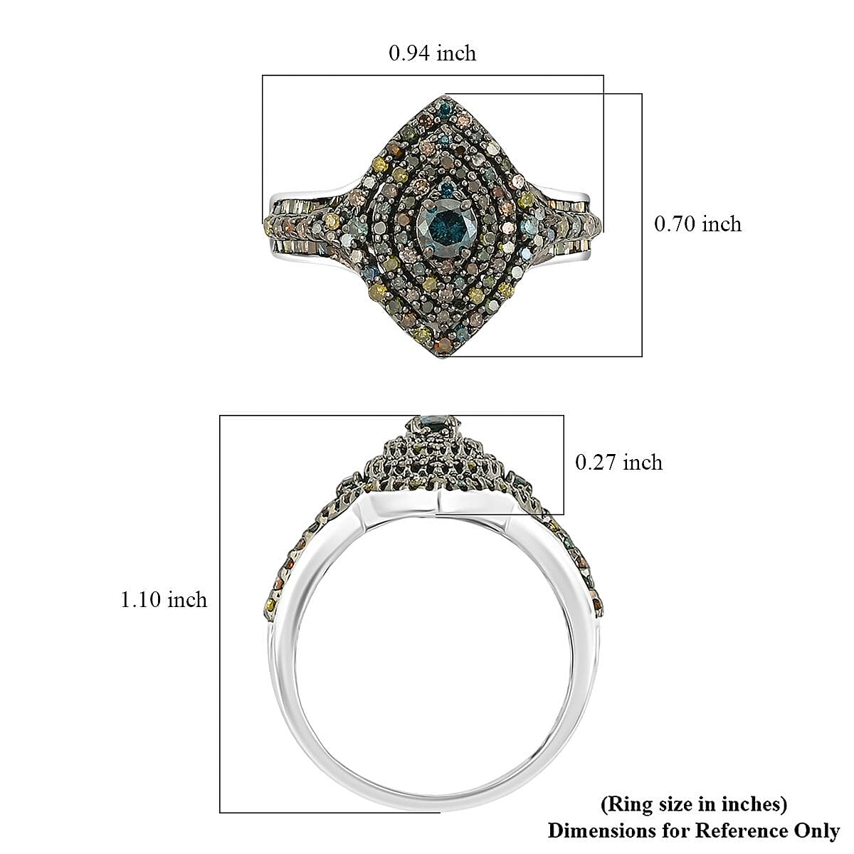 D'Joy Multi Diamond 1.00 ctw Ring in Platinum Over Sterling Silver (Size 7.5)  image number 4