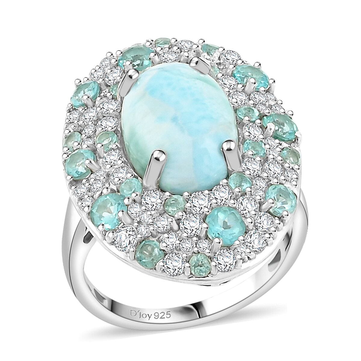 Larimar and Multi Gemstone 10.00 ctw Ocean Bubbles Ring in Rhodium Over Sterling Silver (Size 9.5) image number 0