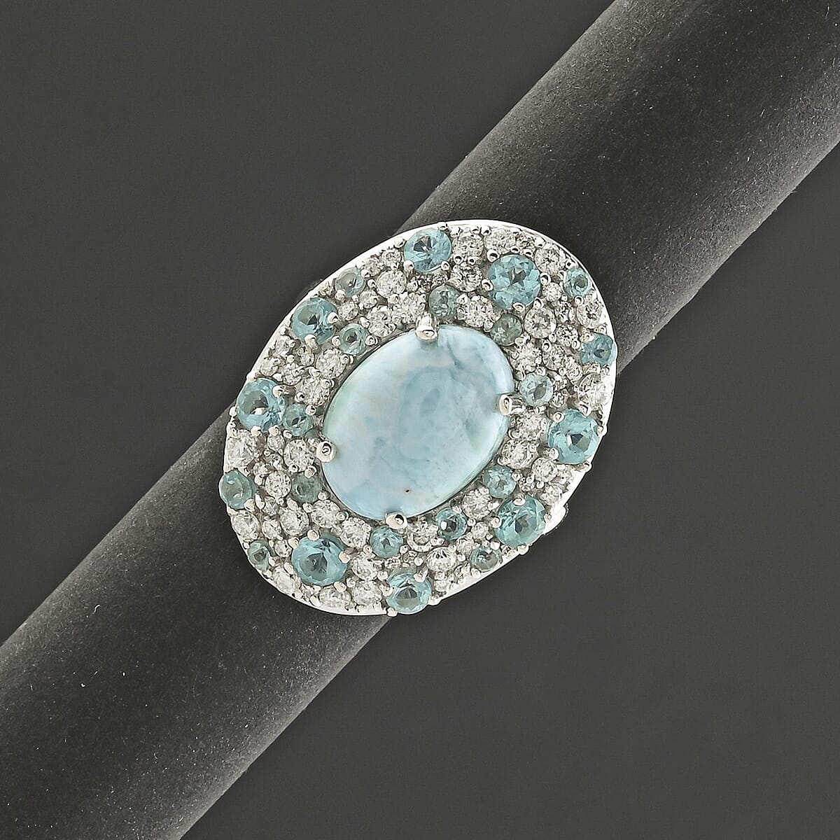Larimar and Multi Gemstone 10.00 ctw Ocean Bubbles Ring in Rhodium Over Sterling Silver (Size 9.5) image number 1