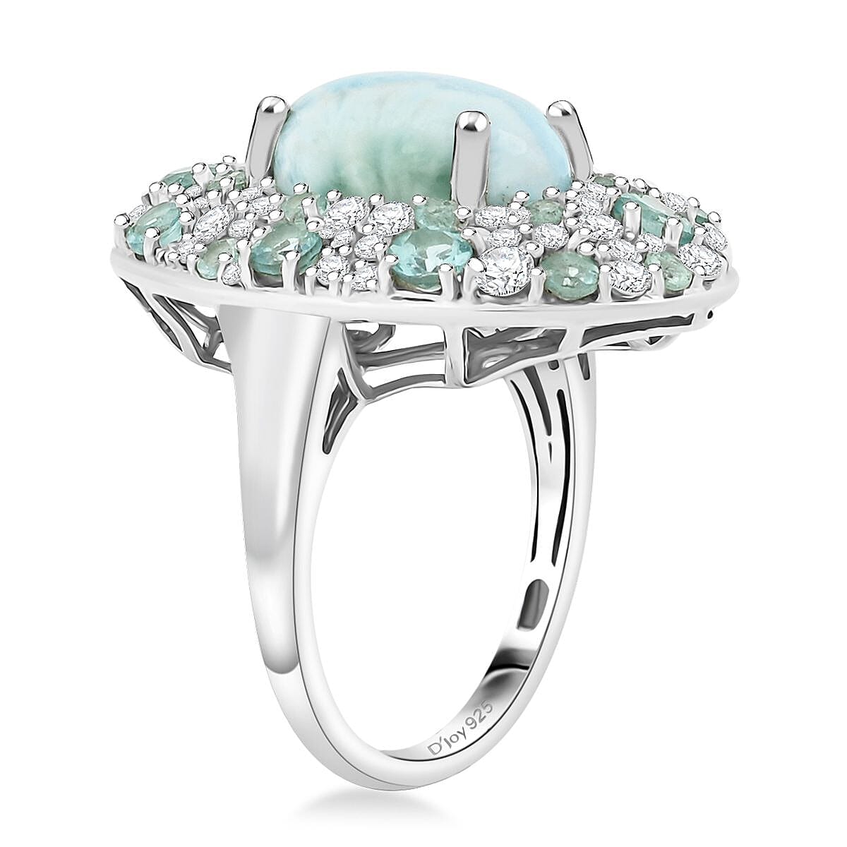 Larimar and Multi Gemstone 10.00 ctw Ocean Bubbles Ring in Rhodium Over Sterling Silver (Size 9.5) image number 3