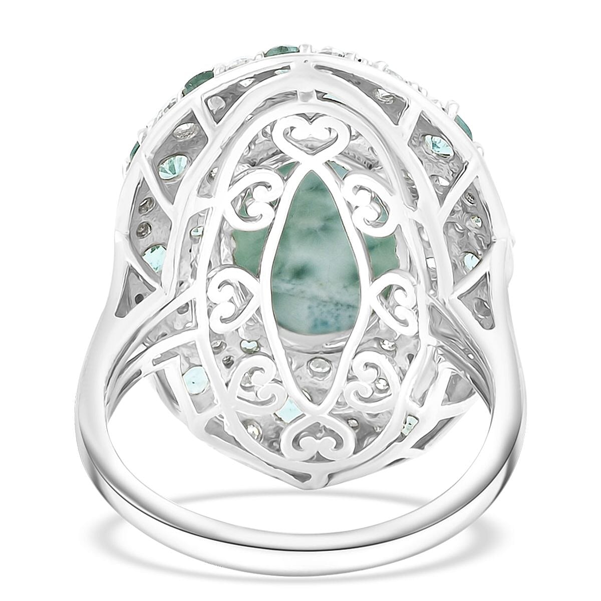 Larimar and Multi Gemstone 10.00 ctw Ocean Bubbles Ring in Rhodium Over Sterling Silver (Size 9.5) image number 4