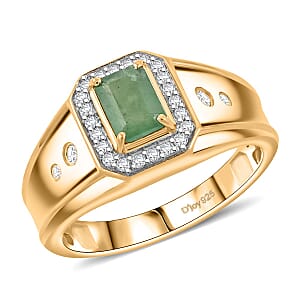 Premium Kagem Zambian Emerald and Moissanite 1.25 ctw Men's Ring in 18K Vermeil Yellow Gold Over Sterling Silver (Size 10.5) 
