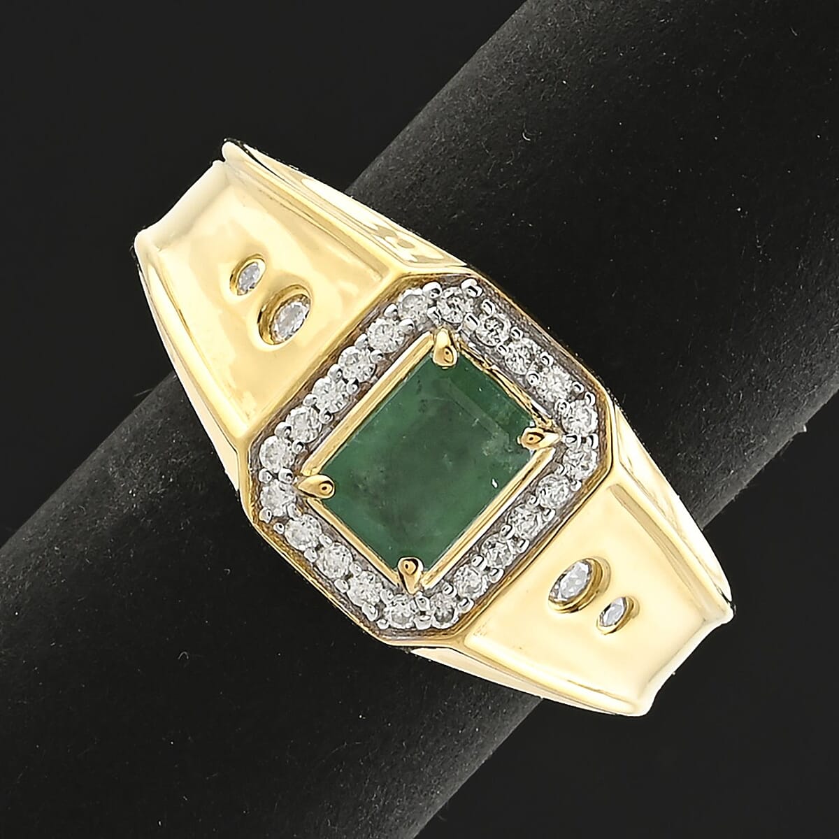 Premium Kagem Zambian Emerald and Moissanite 1.25 ctw Men's Ring in 18K Vermeil Yellow Gold Over Sterling Silver (Size 10.5)  image number 1