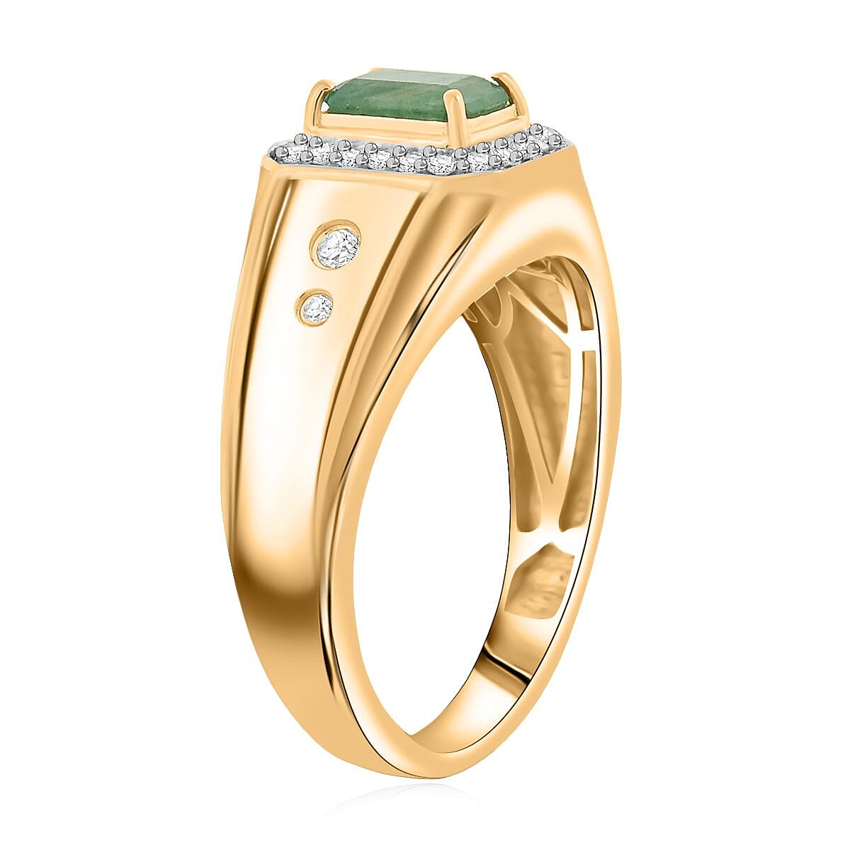 Premium Kagem Zambian Emerald and Moissanite 1.25 ctw Men's Ring in 18K Vermeil Yellow Gold Over Sterling Silver (Size 10.5)  image number 3