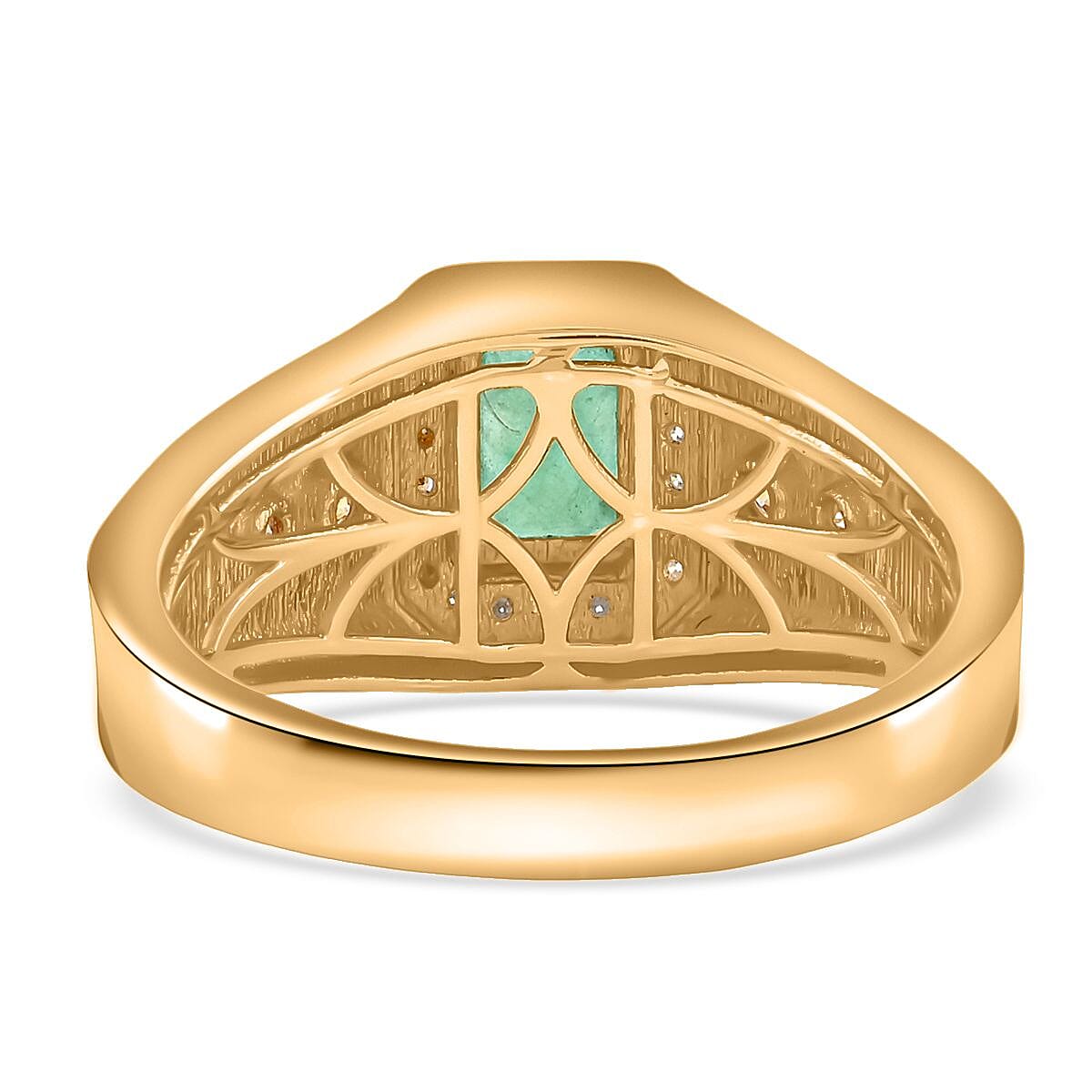 Premium Kagem Zambian Emerald and Moissanite 1.25 ctw Men's Ring in 18K Vermeil Yellow Gold Over Sterling Silver (Size 10.5)  image number 4