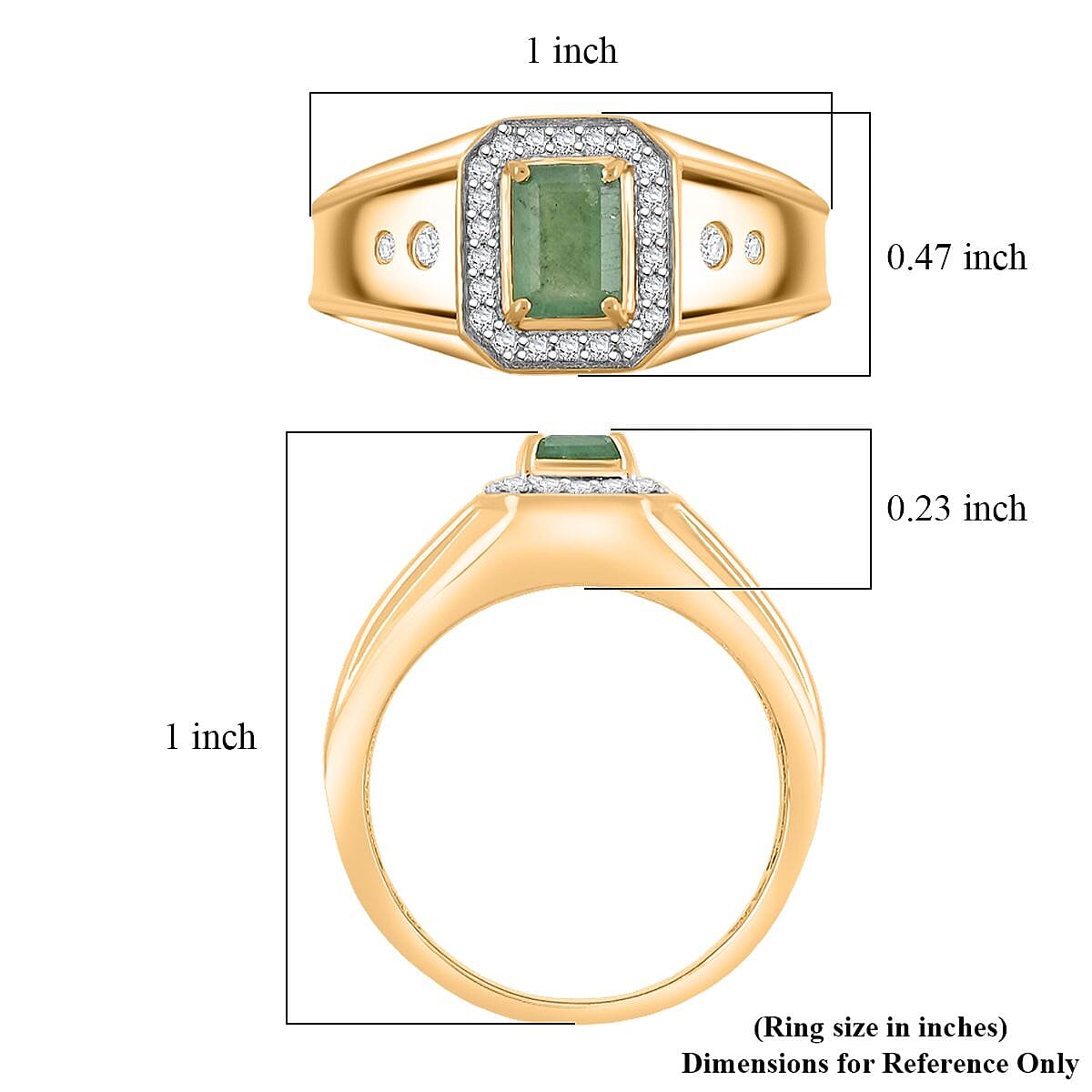 Premium Kagem Zambian Emerald and Moissanite 1.25 ctw Men's Ring in 18K Vermeil Yellow Gold Over Sterling Silver (Size 10.5)  image number 5