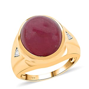 Premium African Ruby (FF) and Moissanite 21.15 ctw Men's Ring in Vermeil Yellow Gold Over Sterling Silver (Size 10.5)