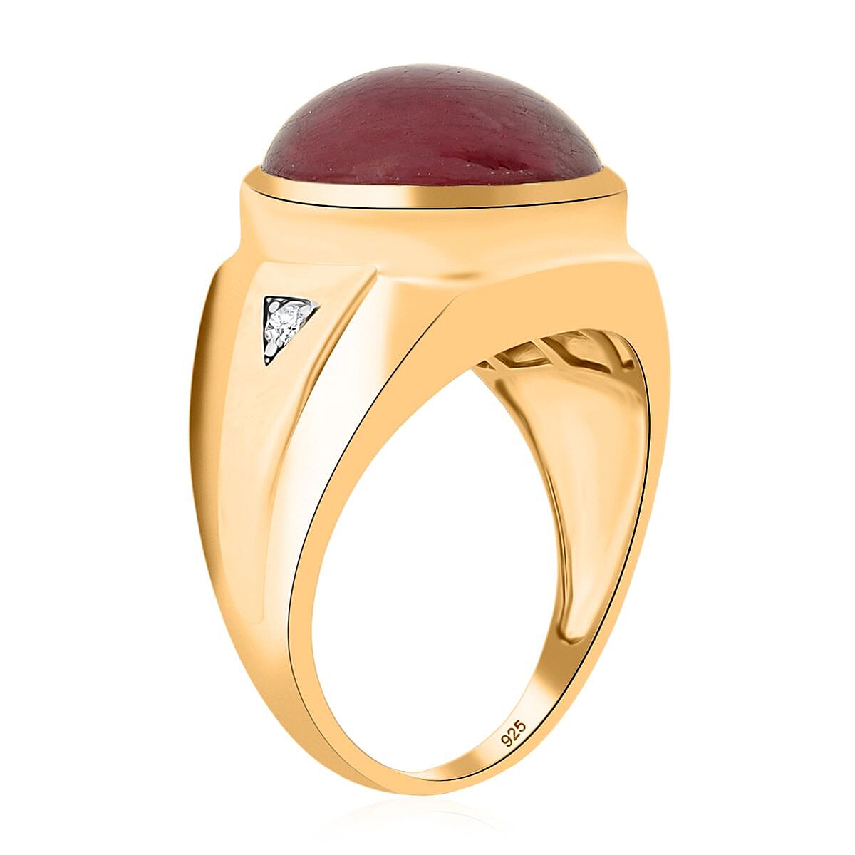 Premium African Ruby (FF) and Moissanite 21.15 ctw Men's Ring in Vermeil Yellow Gold Over Sterling Silver (Size 10.5) image number 3