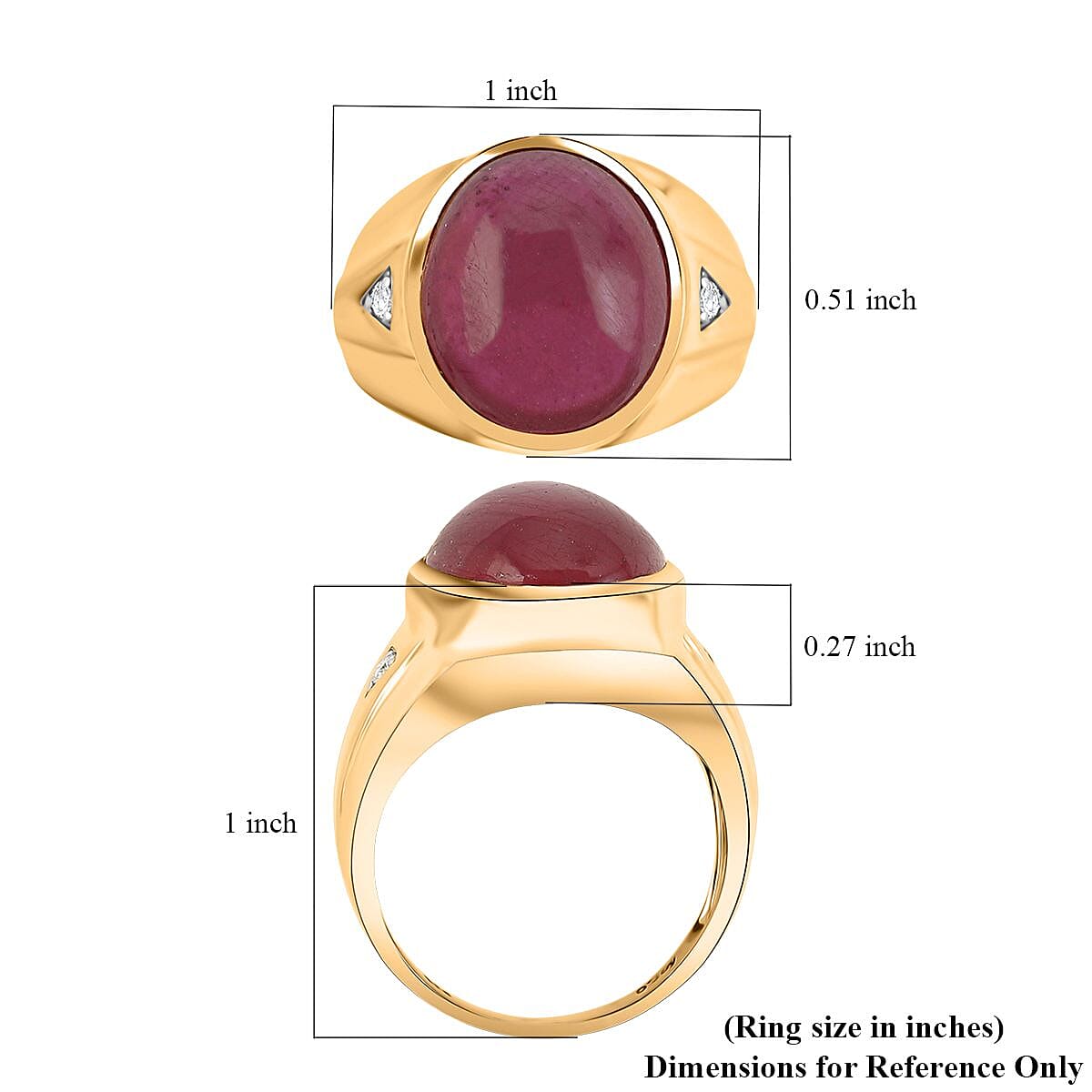 Premium African Ruby (FF) and Moissanite 21.15 ctw Men's Ring in Vermeil Yellow Gold Over Sterling Silver (Size 10.5) image number 5