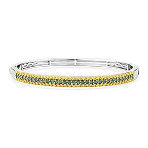 D'Joy Green Diamond 1.50 ctw Bangle Bracelet in 18K Vermeil YG and Rhodium Over Sterling Silver (7.25 In)