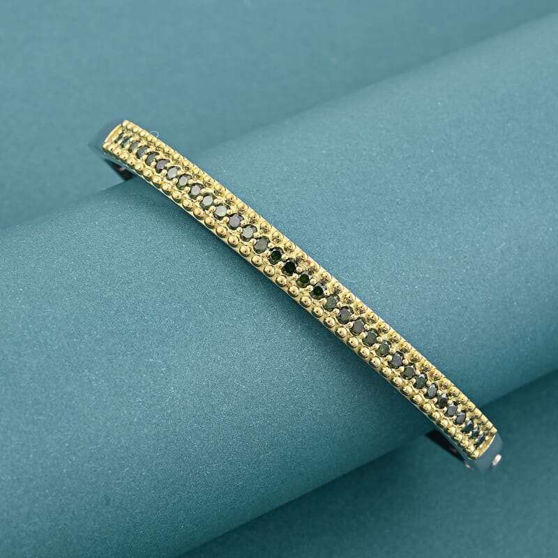 D'Joy Green Diamond 1.50 ctw Bangle Bracelet in 18K Vermeil YG and Rhodium Over Sterling Silver (7.25 In)