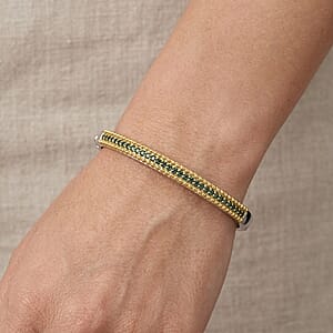 D'Joy Green Diamond 1.50 ctw Bangle Bracelet in 18K Vermeil YG and Rhodium Over Sterling Silver (7.25 In)