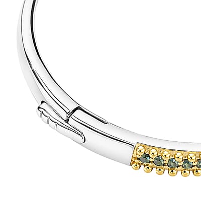 D'Joy Green Diamond 1.50 ctw Bangle Bracelet in 18K Vermeil YG and Rhodium Over Sterling Silver (7.25 In)